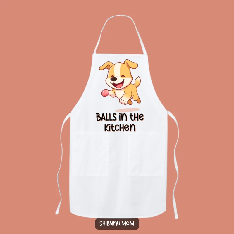 Funny Dog Apron: Playful Chef Chasing Ball, Kitchen Merriment