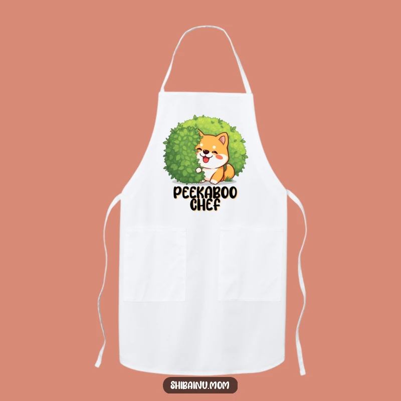 Funny Kawaii Shiba Inu Peeking Apron: Giggling Pup for Playful Cooking!