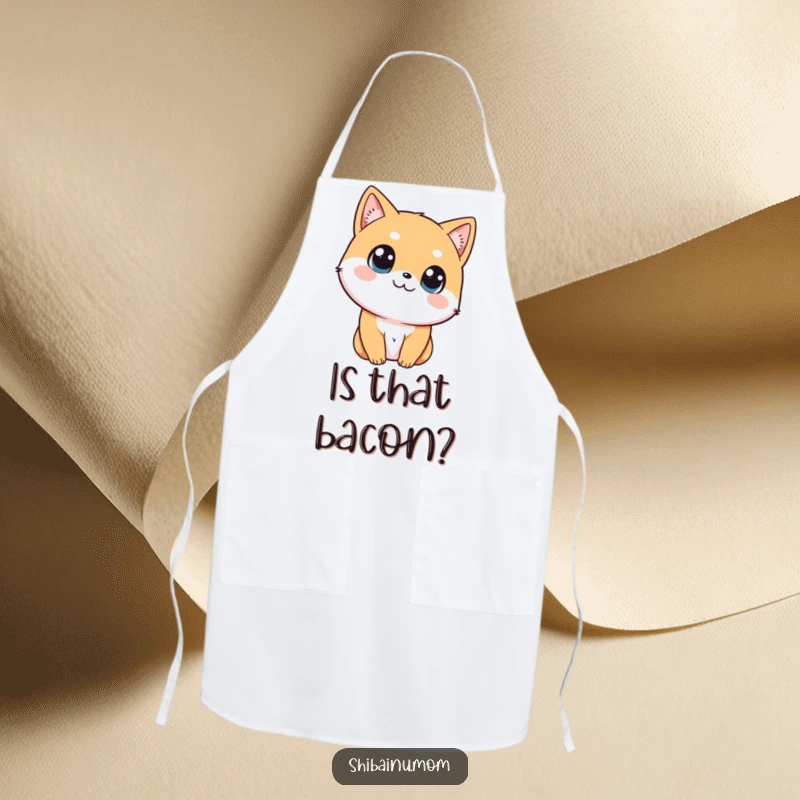 Funny Shibainu apron featuring a dog tilting its head with curious eyes, adding a touch of intrigue to cooking.