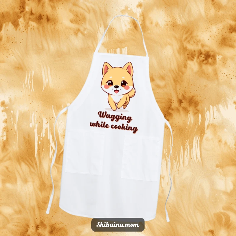 Funny Shiba Inu Apron: A comical Shiba Inu winks and chases its tail, a hilarious sight for any cooking enthusiast.