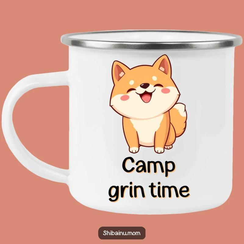 Funny Kawaii Shiba Inu Camping Mug - Grinning Dog Adventure