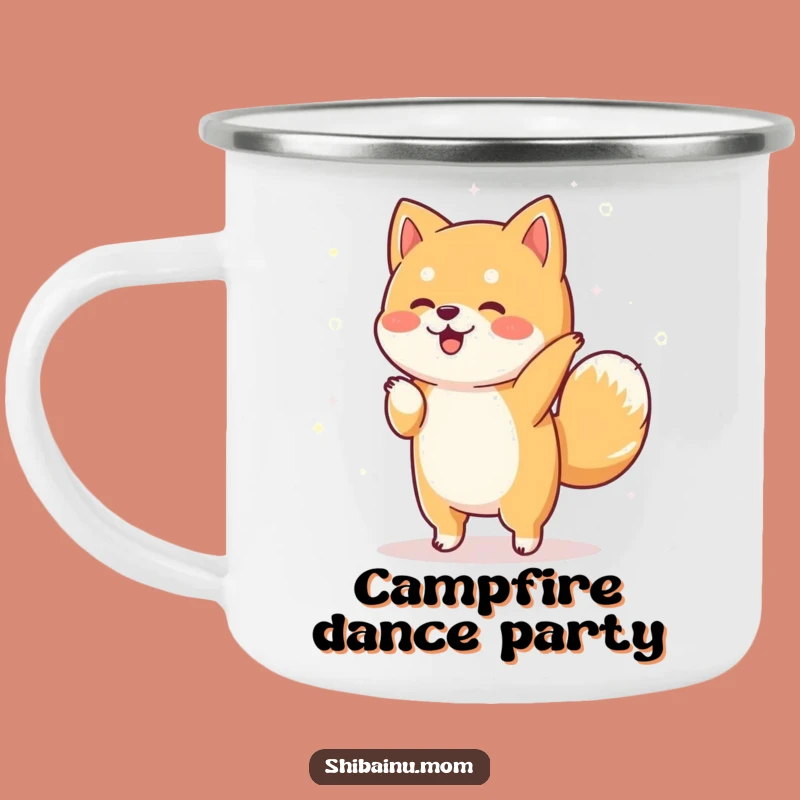 Funny Shiba Inu Dance Camping Mug: Sparkly Pooch, Jiggy Adventures!