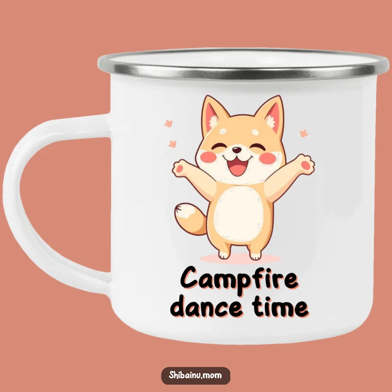 Funny Happy Dance Shibainu Camping Mug, Joyful Dog Enamel Cup, Perfect Funny Gift