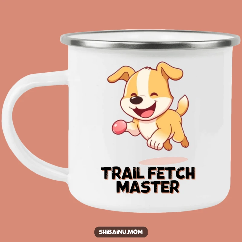 Funny Dog Camping Mug: Energetic Pup Chasing Ball, Outdoor Fun