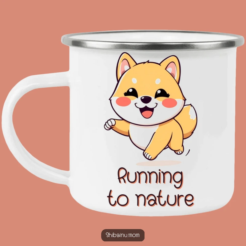Funny Kawaii Shiba Inu Joyful Run Camping Mug: Goofy Pup for Happy Adventures!