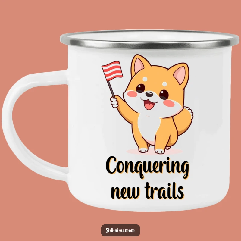 Funny Shiba Inu Flag Camping Mug: Enthusiastic Cheers Outdoors