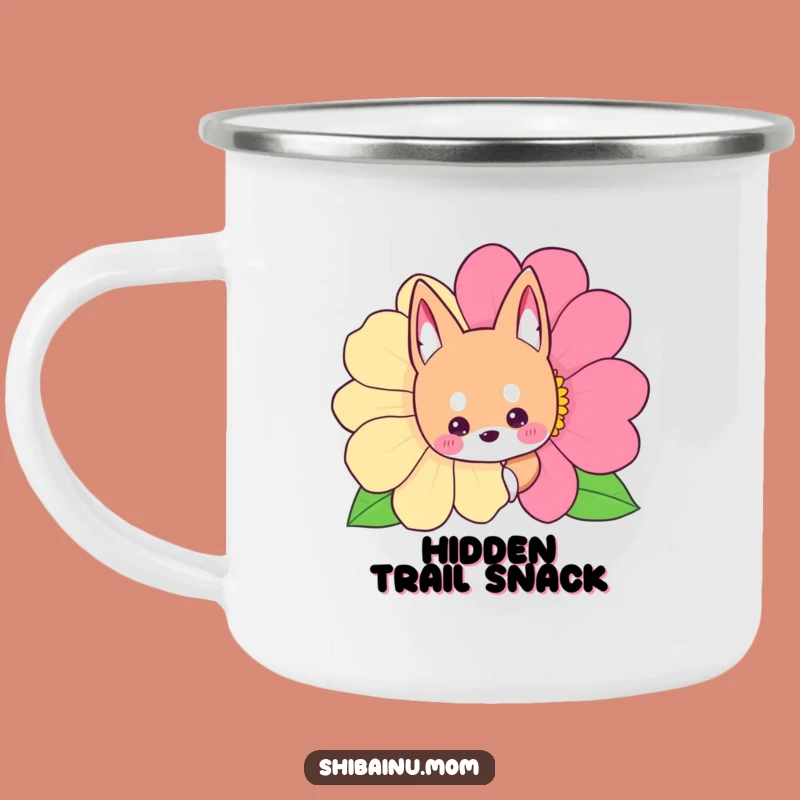 Funny Shibainu Flower Peek Camping Mug, Cute Hidden Dog Enamel Cup, Perfect Funny Gift