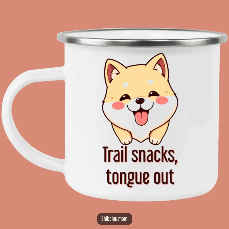 Funny Shibainu Tongue Out Camping Mug, Cute Dog Enamel Cup, Perfect Funny Gift