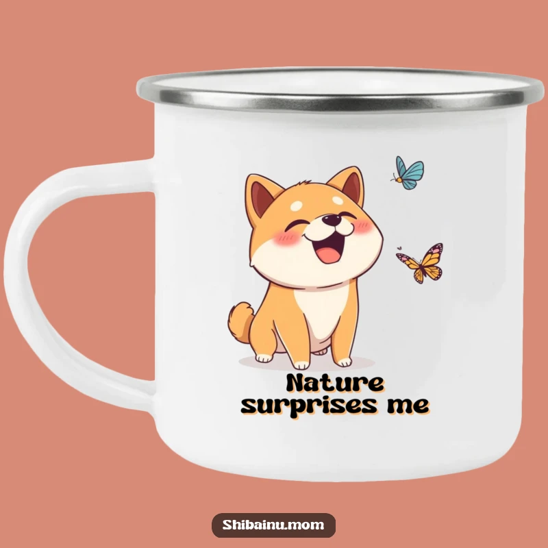 Funny Surprised Shiba Inu Giggle Camping Mug - Amusing Outdoor Companion