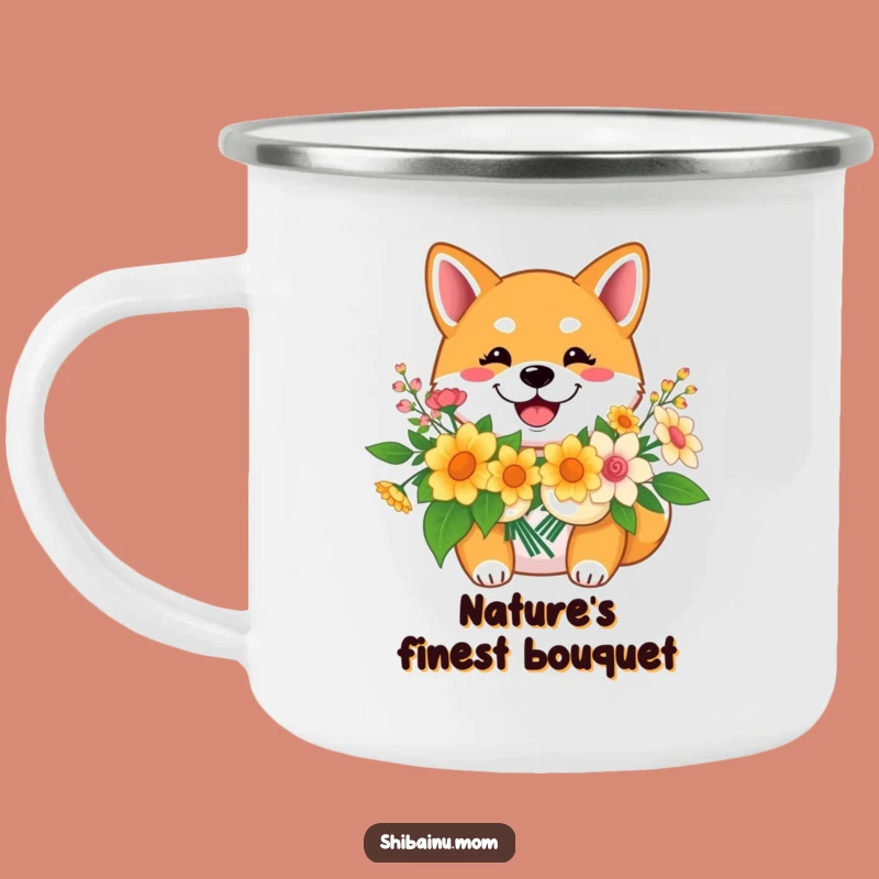 Funny Shiba Inu Flower Camping Mug: Happy Smiles Outdoors