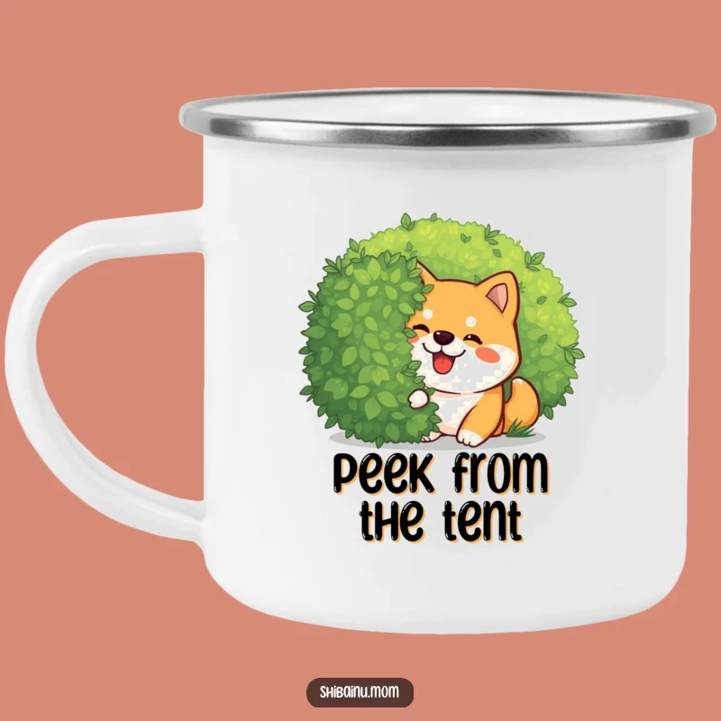 Funny Kawaii Shiba Inu Peeking Camping Mug: Giggling Pup for Playful Adventures!