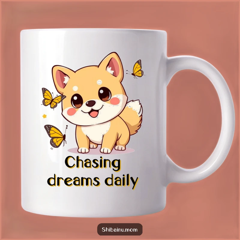 Kawaii Shiba Inu Butterfly Chase Mug - Funny Cute Gift for Dog Lovers