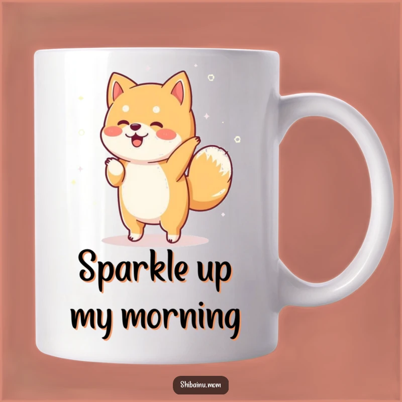 Funny Shiba Inu Dance Mug: Sparkly Pooch, Joyful Jig Gift!