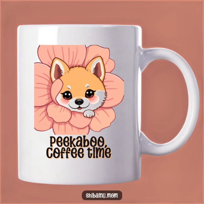 Funny Peeking Shiba Inu Mug: Adorable Flower Surprise Gift!