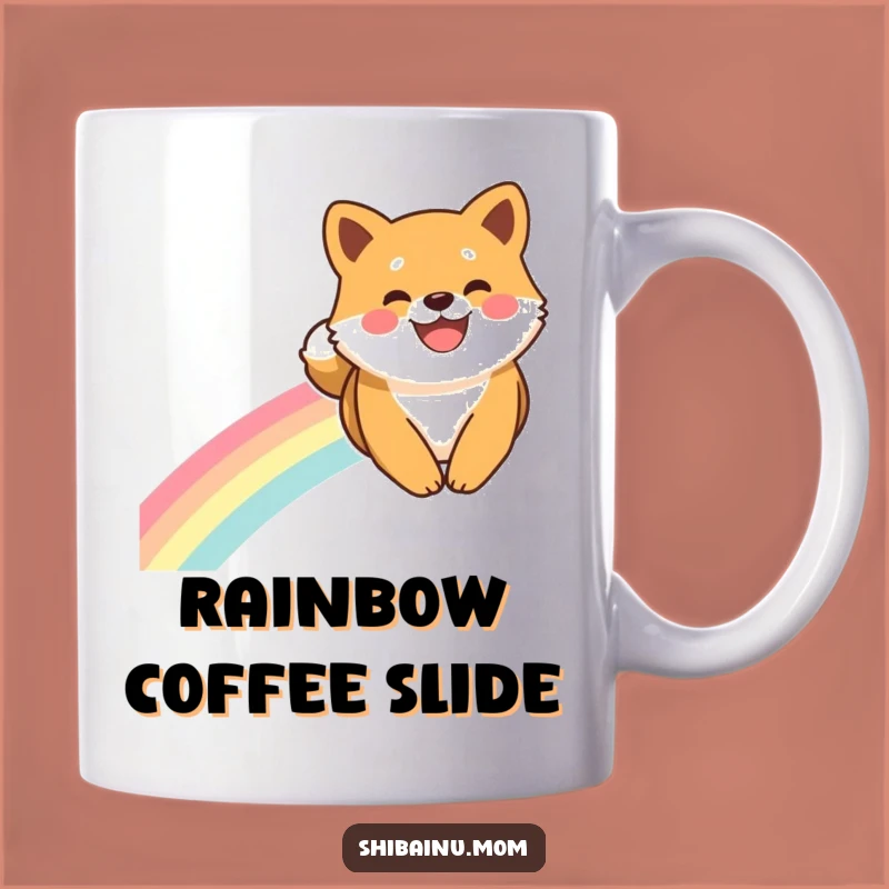 Funny Shiba Inu Rainbow Slide Smile Mug, Joyful Adventure Humorous Gift