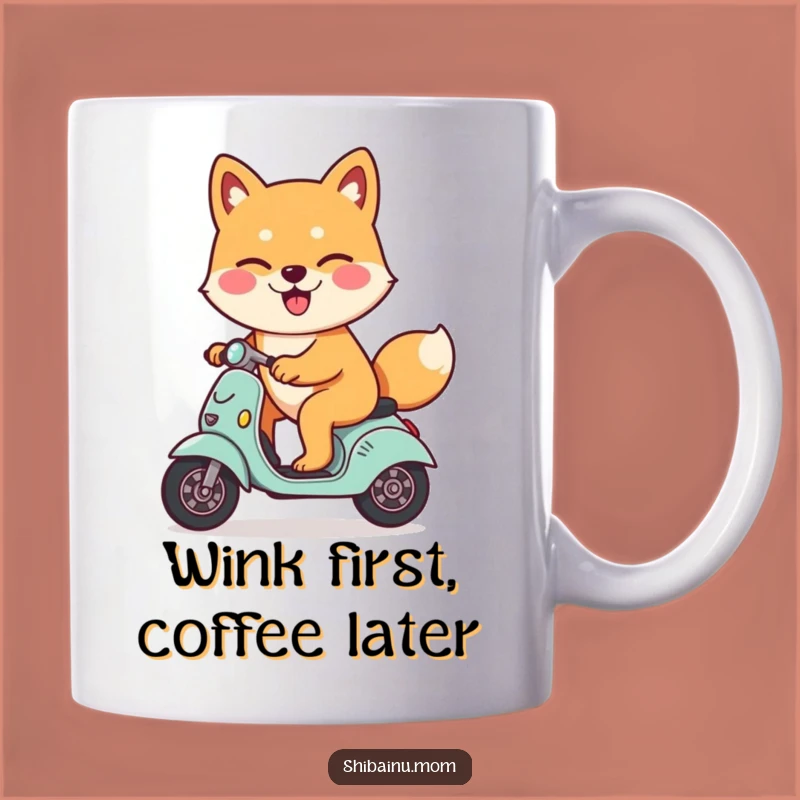 Funny Shiba Inu Scooter Mug - Winking Dog Art, Perfect Gift