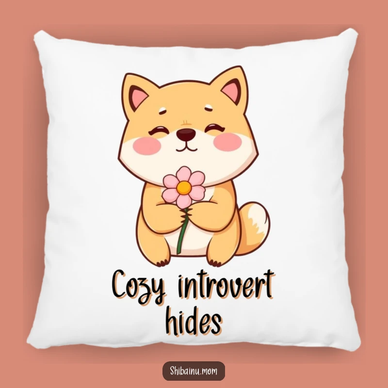 Funny Bashful Shiba Inu Pillow - Shy Flower Giving Dog Cushion