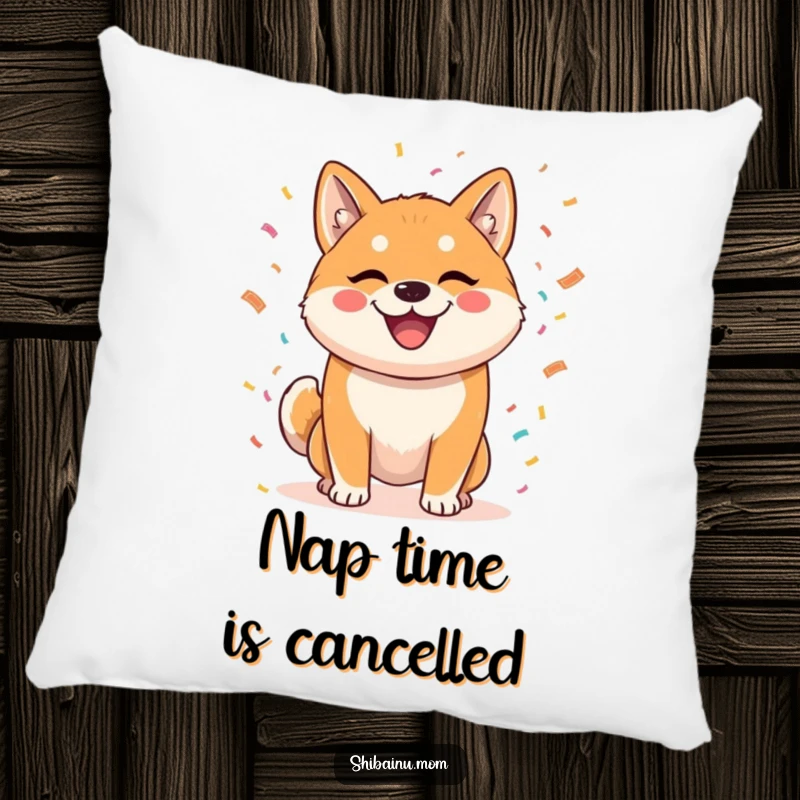 Funny pillow featuring a mischievous Shiba Inu tossing confetti, providing a soft, festive, and humorous accent for any comfortable space.
