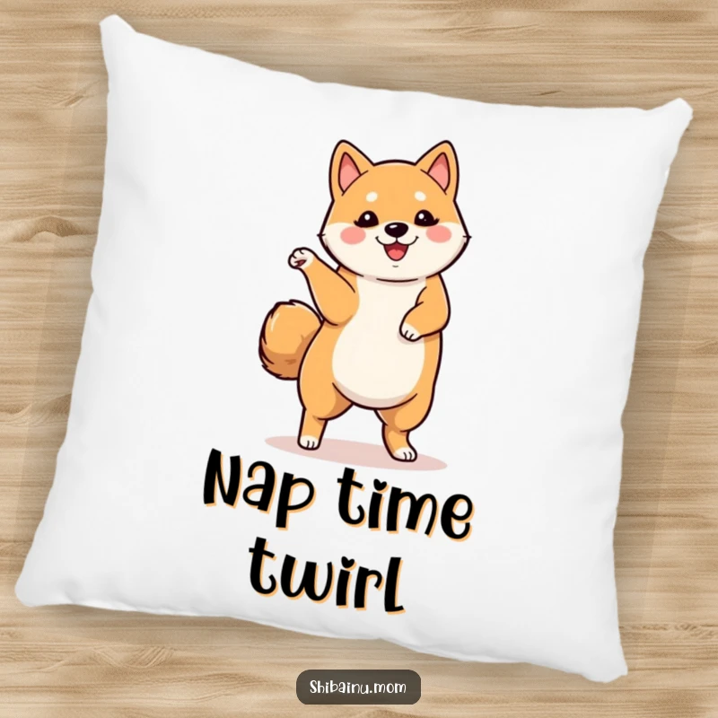 Funny pillow featuring a Shiba Inu dancing with one leg lifted, offering a soft, playful, and humorous accent for any comfortable space.