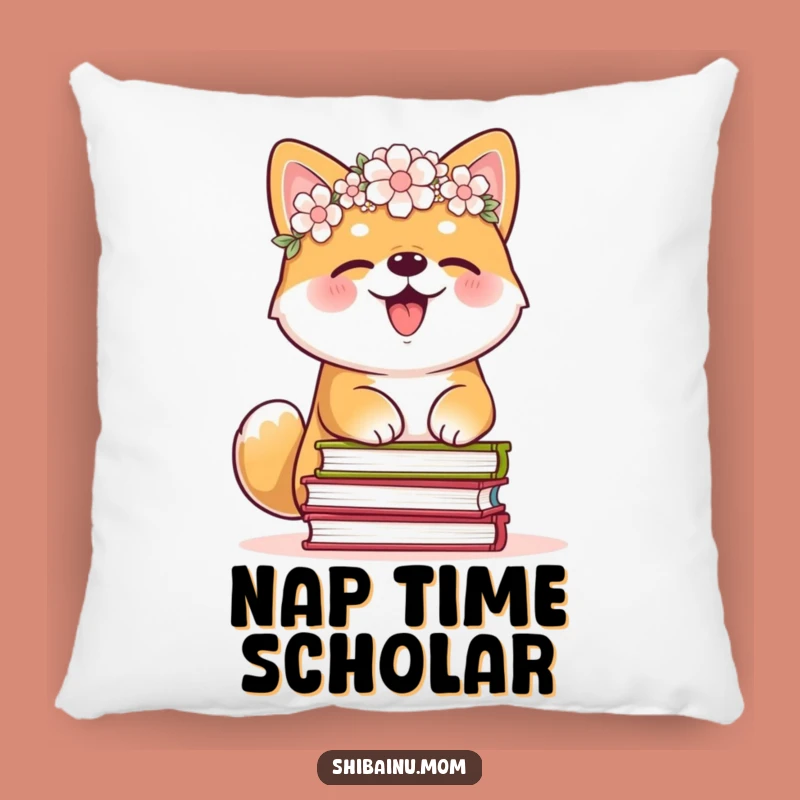 Funny Shiba Inu Flower Crown Pillow - Giggle Reading Decor Gift