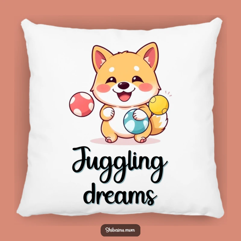 Comfy Funny Shiba Inu Juggling Balls Happy Pillow, Soft Amusing Cushion