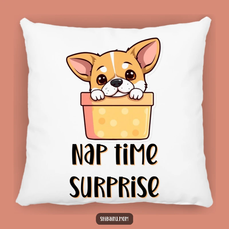 Funny Dog Pillow: Curious Pup Peeking from Gift Box, Comfy & Cute