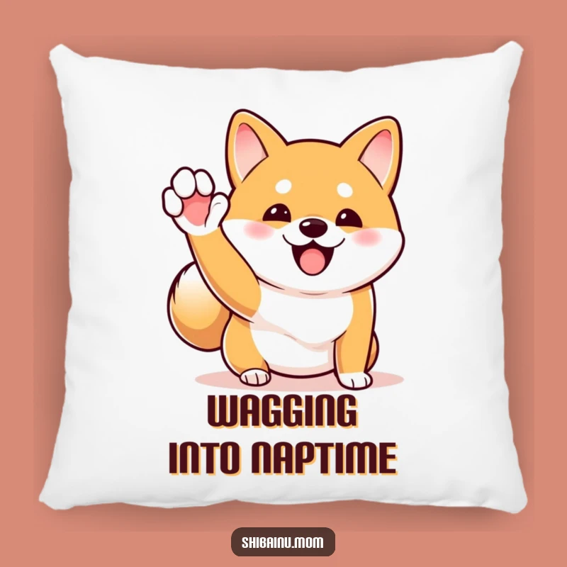 Funny Shiba Inu Wave Pillow: Excited Dog Cushion, Wagging Tail Comfort!