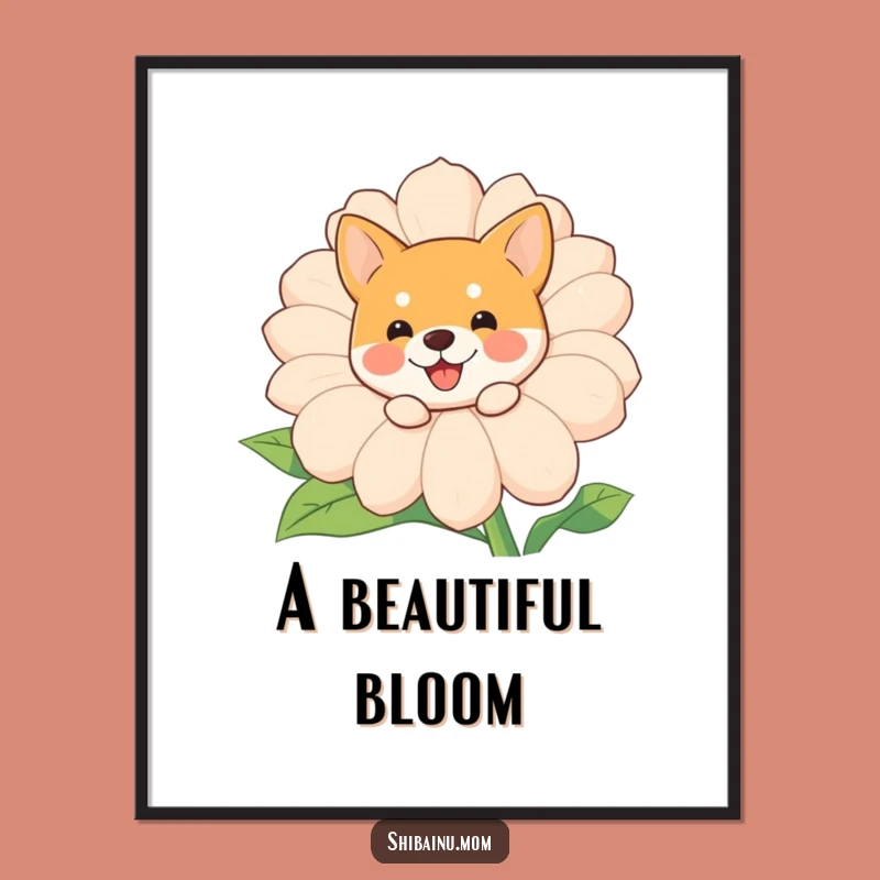 Funny Shiba Inu Flower Digital Art: Peeking Dog Print, Hilarious Gift