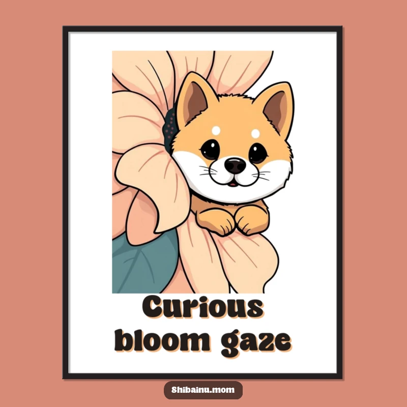Funny Shiba Inu Giant Flower Curiosity Digital Art, Instant Whimsical Decor