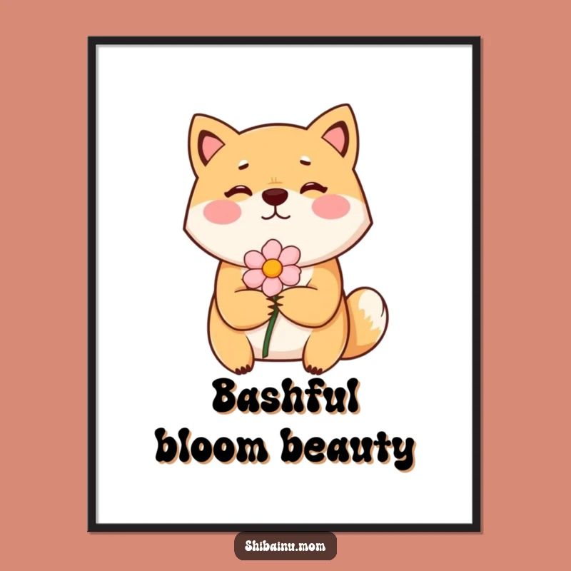 Funny Bashful Shiba Inu Digital Art - Shy Flower Giving Download