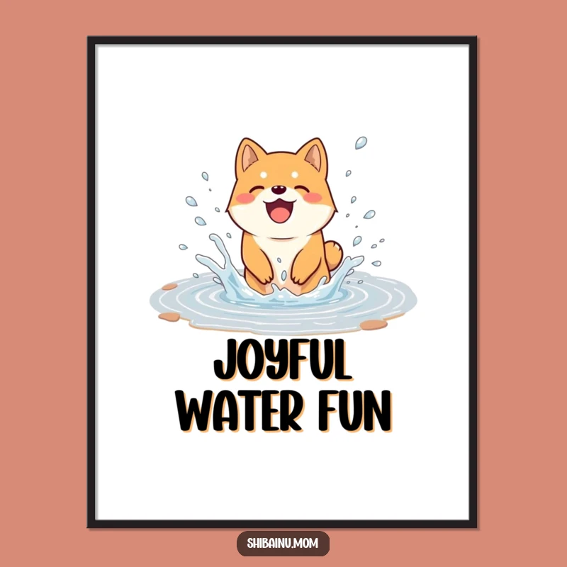 Funny Joyful Shiba Inu Puddle Splash Digital Art - Instant Happy Download