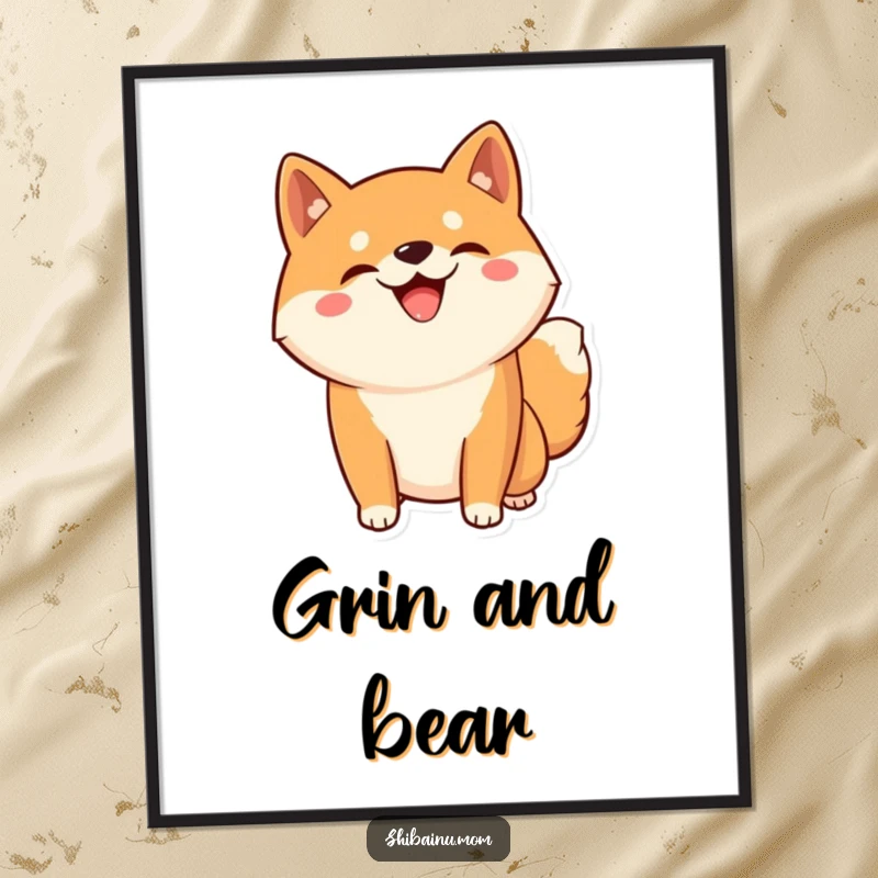 Funny Kawaii Shiba Inu digital art print of a silly grinning dog striking a memorable, playful pose, ready for instant download.