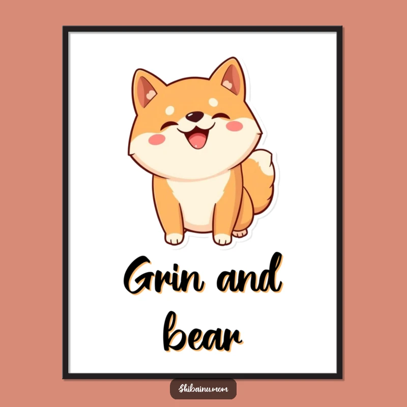 Funny Kawaii Shiba Inu Digital Art - Grinning Dog Pose Print