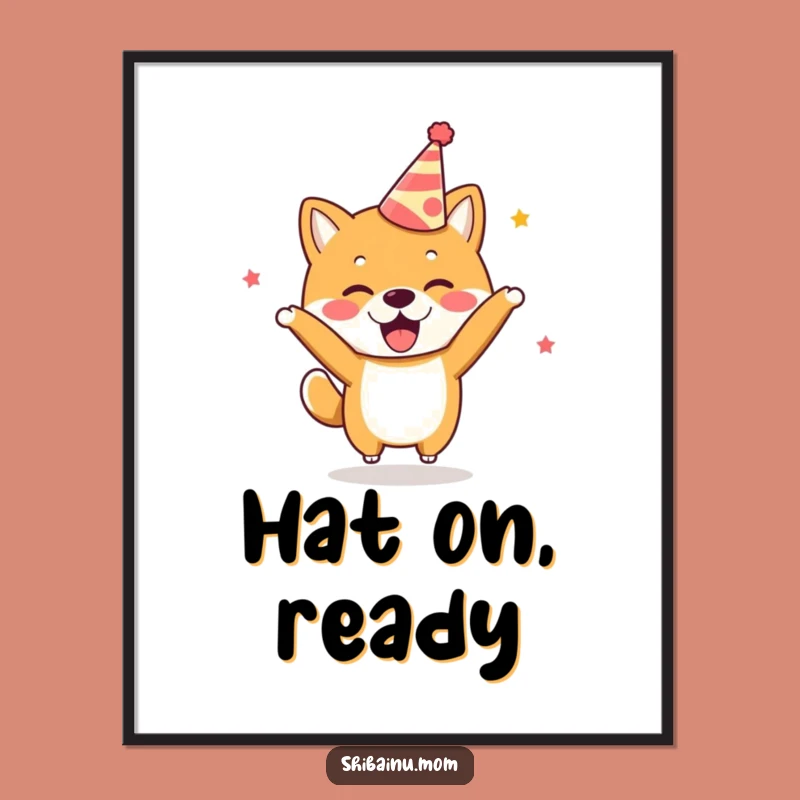 Funny Kawaii Shiba Inu Party Digital Art: Excited Dog, Instant Gift
