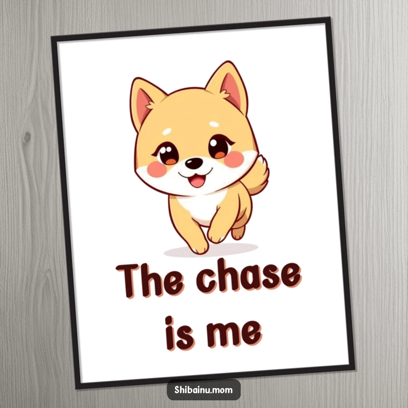 Funny Shiba Inu Digital Art: A big-eyed Shiba Inu winks amusingly while chasing its tail in a delightful, humorous digital artwork.