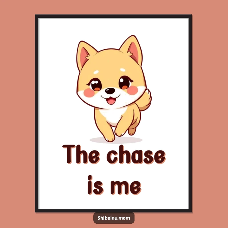 Funny Shiba Inu Big Eyes Winking Tail Chase Digital Art, Instant Humorous Decor