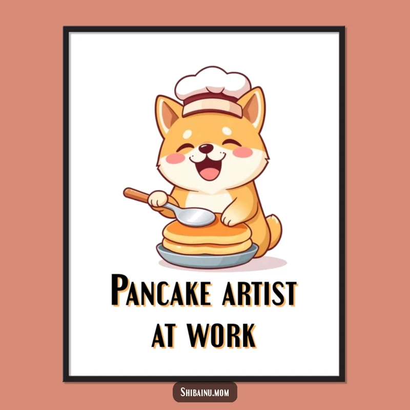 Funny Shiba Inu Chef Digital Art: Pancake Flip, Chef Hat, Instant Print