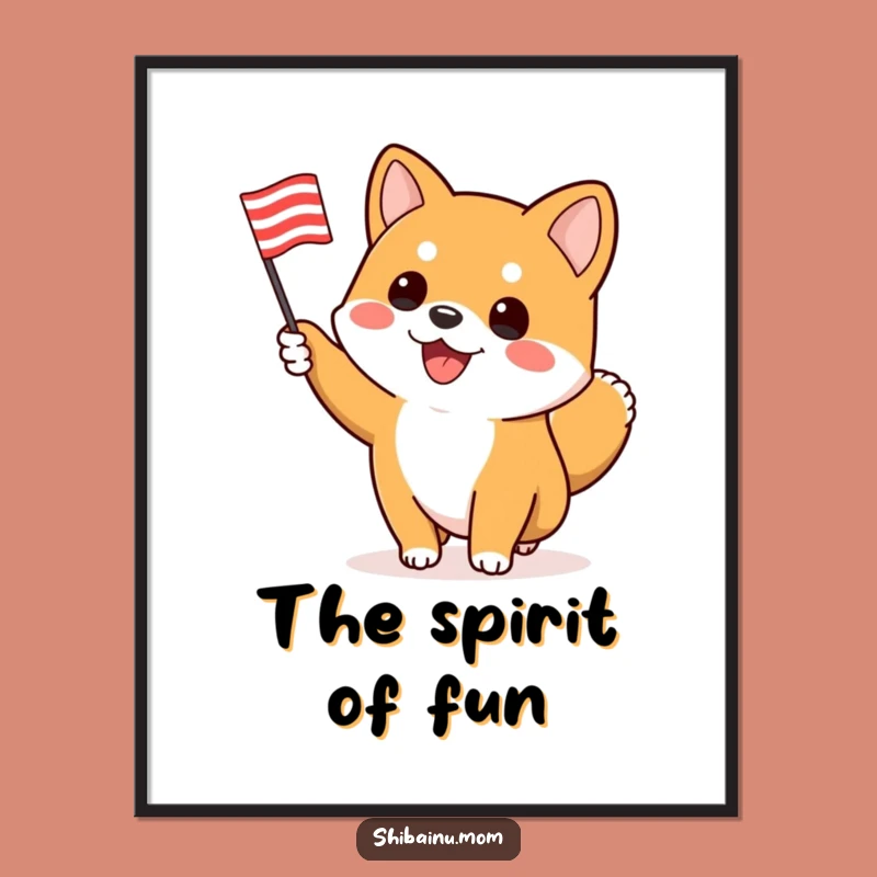 Funny Shiba Inu Flag Digital Art: Enthusiastic Spirit, Instant Decor