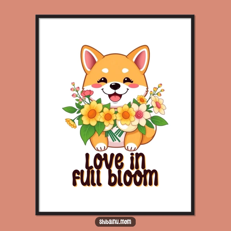 Funny Shiba Inu Flower Digital Art: Happy Smiles Instant Charm
