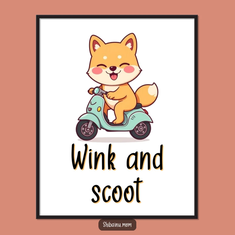 Instant Funny Shiba Inu Scooter Digital Art - Winking Dog Download, Gift