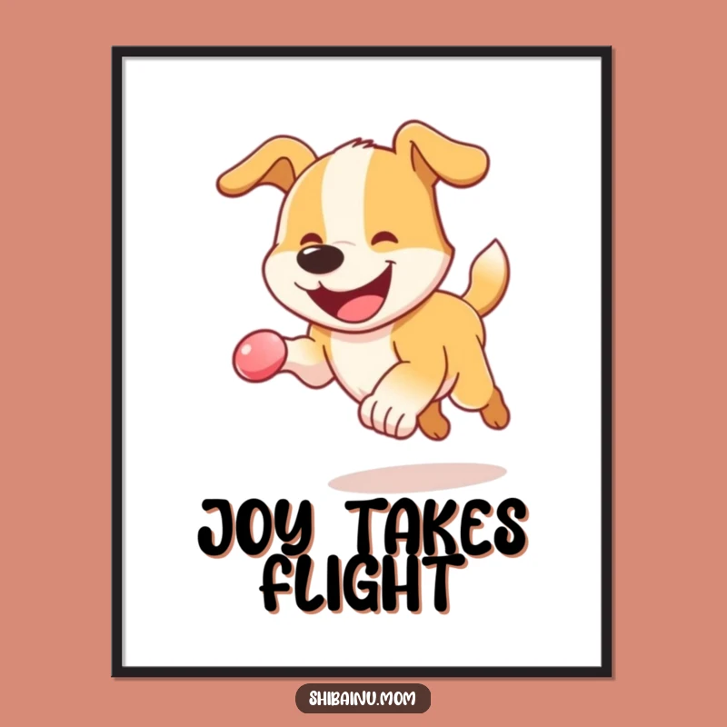 Funny Dog Digital Art: Energetic Pup Chasing Ball, Instant Energy