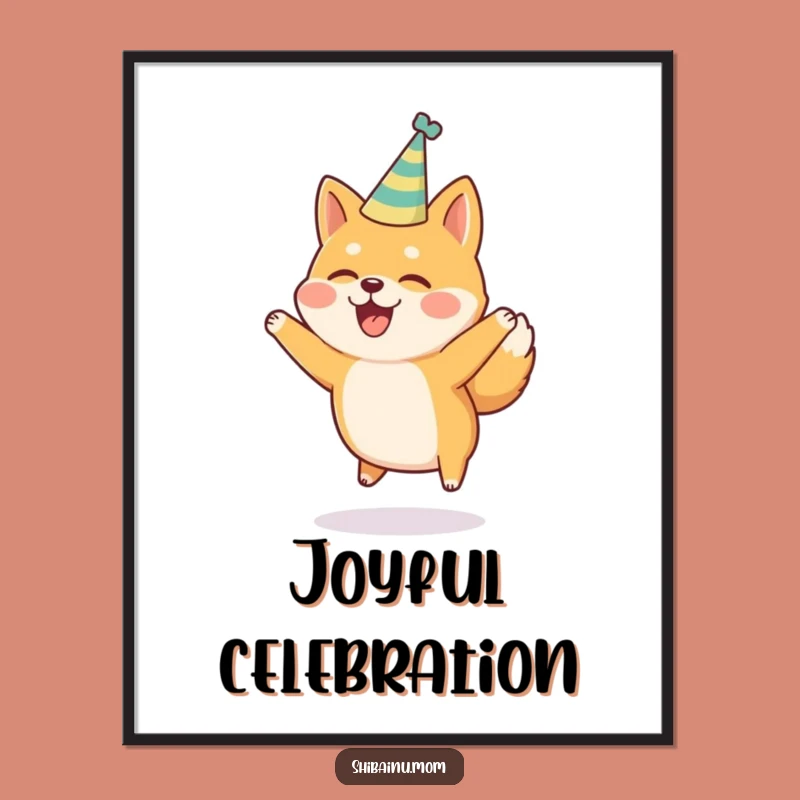 Funny Shiba Inu Party Hat Jumping Joy Digital Art, Instant Festive Decor