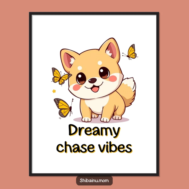 Kawaii Shiba Inu Butterfly Chase Digital Art - Instant Adorable Decor