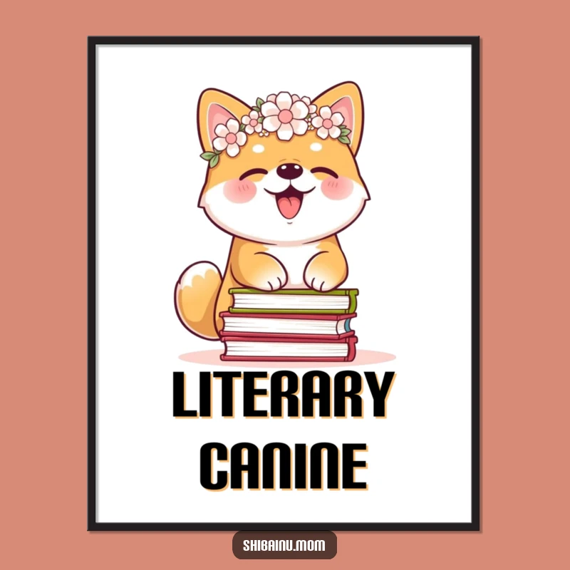 Funny Shiba Inu Flower Crown Digital Art - Giggle Decor Print Gift