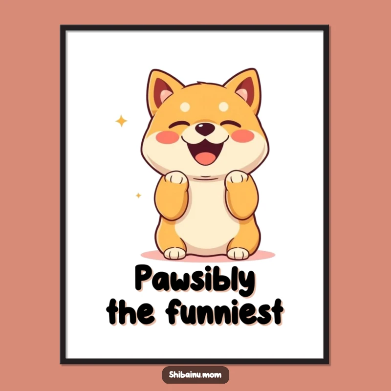 Funny Kawaii Shiba Inu Laughing Digital Art: Paws Up Joy, Instant Gift