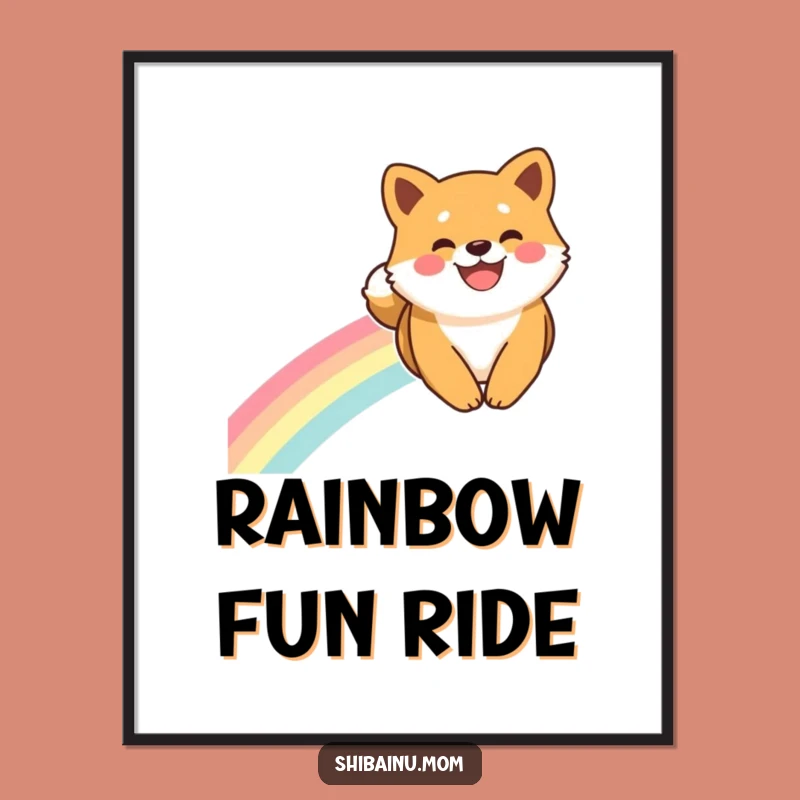 Funny Shiba Inu Rainbow Slide Smile Digital Art, Instant Magical Decor