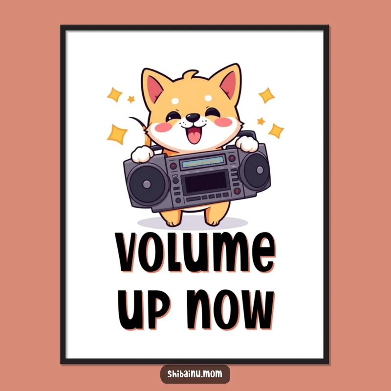 Funny Shiba Inu Boombox Digital Print - Instant Retro Wall Art Download