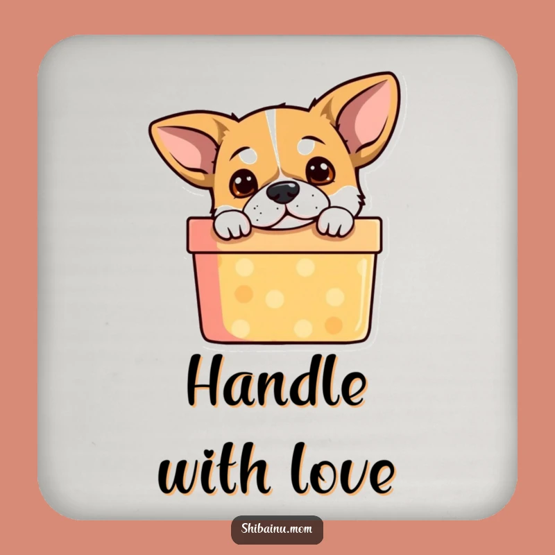 Funny Dog Coaster: Curious Pup Peeking from Gift Box, Protect Surfaces