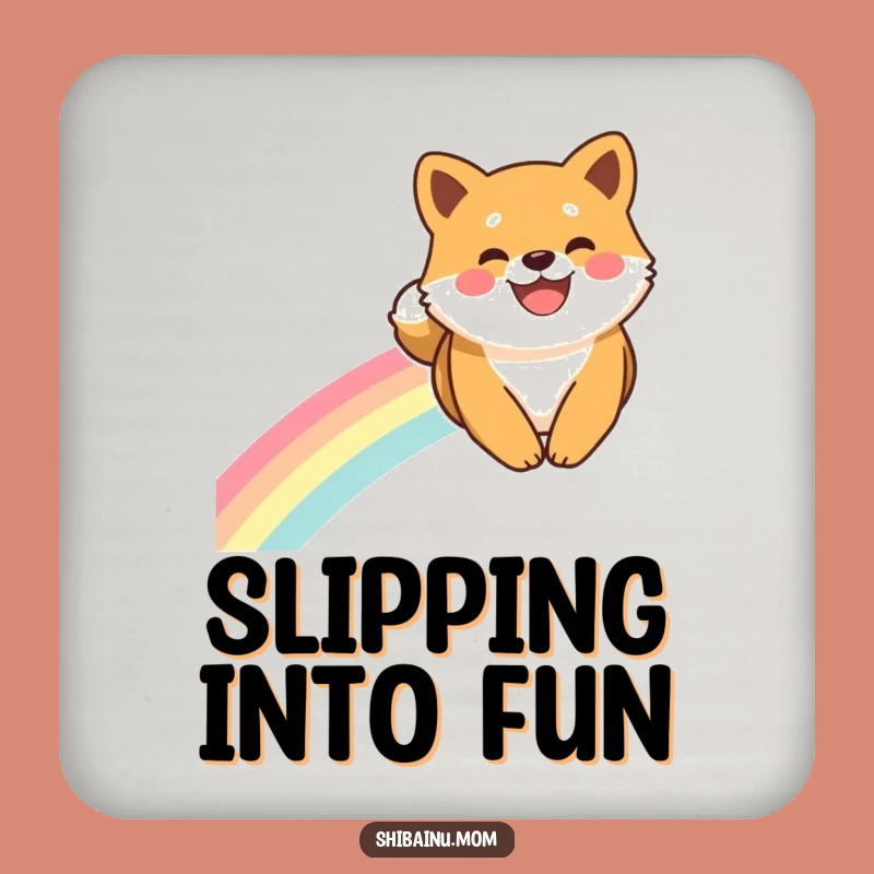 Funny Shiba Inu Rainbow Slide Smile Coaster Set, Magical Humorous Protection