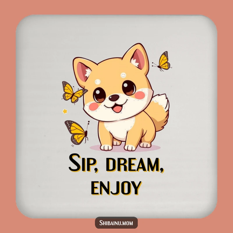 Kawaii Shiba Inu Butterfly Chase Coaster - Protect Surfaces with Charm